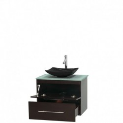 30 inch Single Bathroom Vanity in Espresso, Green Glass Countertop, Arista Black Granite Sink, and No Mirror