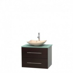 30 inch Single Bathroom Vanity in Espresso, Green Glass Countertop, Arista Ivory Marble Sink, and No Mirror