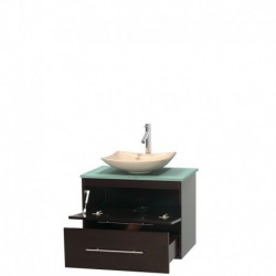 30 inch Single Bathroom Vanity in Espresso, Green Glass Countertop, Arista Ivory Marble Sink, and No Mirror