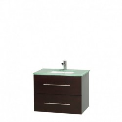 30 inch Single Bathroom Vanity in Espresso, Green Glass Countertop, Undermount Square Sink, and No Mirror
