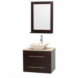 30 inch Single Bathroom Vanity in Espresso, Ivory Marble Countertop, Pyra Bone Porcelain Sink, and 24 inch Mirror