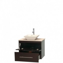 30 inch Single Bathroom Vanity in Espresso, Ivory Marble Countertop, Pyra Bone Porcelain Sink, and No Mirror