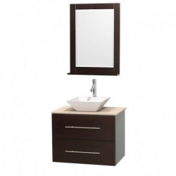 30 inch Single Bathroom Vanity in Espresso, Ivory Marble Countertop, Pyra White Porcelain Sink, and 24 inch Mirror