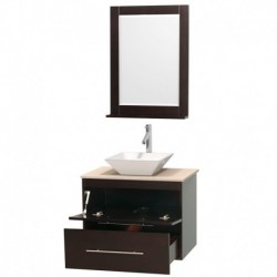 30 inch Single Bathroom Vanity in Espresso, Ivory Marble Countertop, Pyra White Porcelain Sink, and 24 inch Mirror