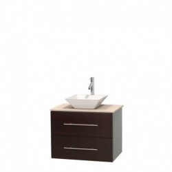 30 inch Single Bathroom Vanity in Espresso, Ivory Marble Countertop, Pyra White Porcelain Sink, and No Mirror