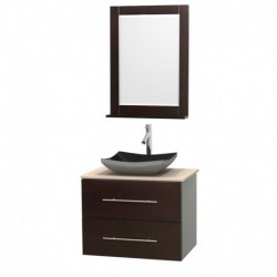 30 inch Single Bathroom Vanity in Espresso, Ivory Marble Countertop, Altair Black Granite Sink, and 24 inch Mirror
