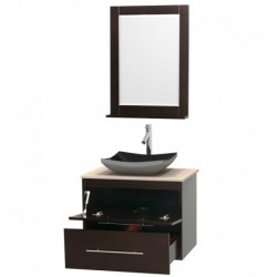 30 inch Single Bathroom Vanity in Espresso, Ivory Marble Countertop, Altair Black Granite Sink, and 24 inch Mirror