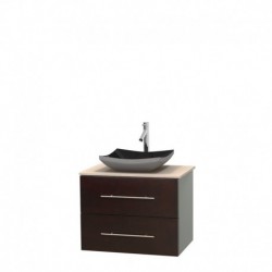 30 inch Single Bathroom Vanity in Espresso, Ivory Marble Countertop, Altair Black Granite Sink, and No Mirror