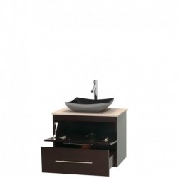 30 inch Single Bathroom Vanity in Espresso, Ivory Marble Countertop, Altair Black Granite Sink, and No Mirror