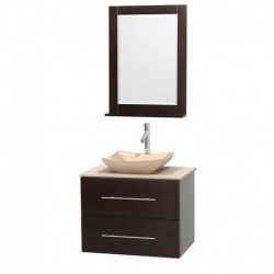 30 inch Single Bathroom Vanity in Espresso, Ivory Marble Countertop, Avalon Ivory Marble Sink, and 24 inch Mirror