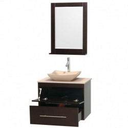 30 inch Single Bathroom Vanity in Espresso, Ivory Marble Countertop, Avalon Ivory Marble Sink, and 24 inch Mirror