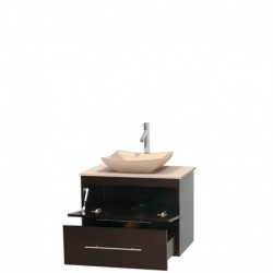 30 inch Single Bathroom Vanity in Espresso, Ivory Marble Countertop, Avalon Ivory Marble Sink, and No Mirror