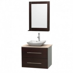 30 inch Single Bathroom Vanity in Espresso, Ivory Marble Countertop, Avalon White Carrera Marble Sink, and 24 inch Mirror