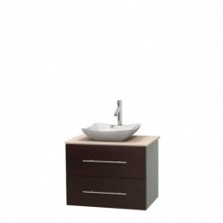 30 inch Single Bathroom Vanity in Espresso, Ivory Marble Countertop, Avalon White Carrera Marble Sink, and No Mirror
