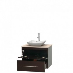 30 inch Single Bathroom Vanity in Espresso, Ivory Marble Countertop, Avalon White Carrera Marble Sink, and No Mirror