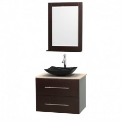 30 inch Single Bathroom Vanity in Espresso, Ivory Marble Countertop, Arista Black Granite Sink, and 24 inch Mirror
