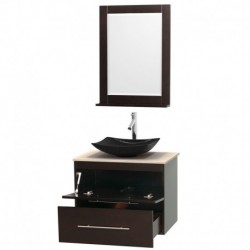 30 inch Single Bathroom Vanity in Espresso, Ivory Marble Countertop, Arista Black Granite Sink, and 24 inch Mirror