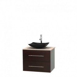 30 inch Single Bathroom Vanity in Espresso, Ivory Marble Countertop, Arista Black Granite Sink, and No Mirror