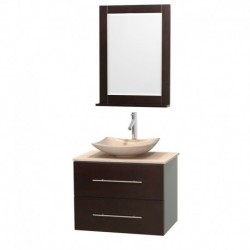 30 inch Single Bathroom Vanity in Espresso, Ivory Marble Countertop, Arista Ivory Marble Sink, and 24 inch Mirror
