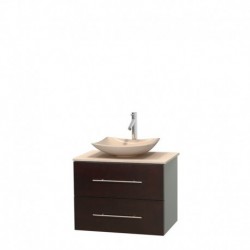 30 inch Single Bathroom Vanity in Espresso, Ivory Marble Countertop, Arista Ivory Marble Sink, and No Mirror