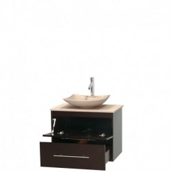 30 inch Single Bathroom Vanity in Espresso, Ivory Marble Countertop, Arista Ivory Marble Sink, and No Mirror