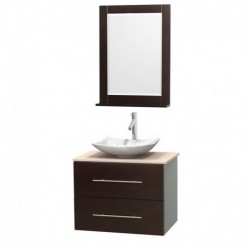 30 inch Single Bathroom Vanity in Espresso, Ivory Marble Countertop, Arista White Carrera Marble Sink, and 24 inch Mirror