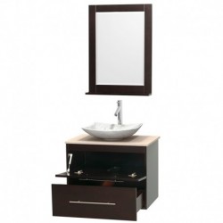 30 inch Single Bathroom Vanity in Espresso, Ivory Marble Countertop, Arista White Carrera Marble Sink, and 24 inch Mirror