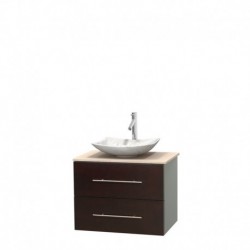 30 inch Single Bathroom Vanity in Espresso, Ivory Marble Countertop, Arista White Carrera Marble Sink, and No Mirror
