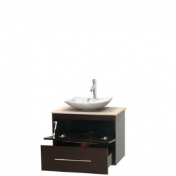30 inch Single Bathroom Vanity in Espresso, Ivory Marble Countertop, Arista White Carrera Marble Sink, and No Mirror