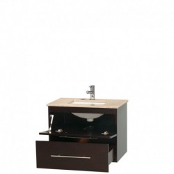 30 inch Single Bathroom Vanity in Espresso, Ivory Marble Countertop, Undermount Square Sink, and No Mirror