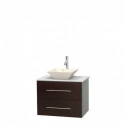 30 inch Single Bathroom Vanity in Espresso, White Man-Made Stone Countertop, Pyra Bone Porcelain Sink, and No Mirror