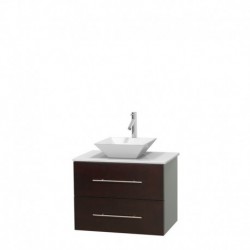 30 inch Single Bathroom Vanity in Espresso, White Man-Made Stone Countertop, Pyra White Porcelain Sink, and No Mirror