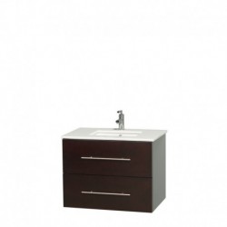 30 inch Single Bathroom Vanity in Espresso, White Man-Made Stone Countertop, Undermount Square Sink, and No Mirror