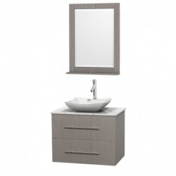 30 inch Single Bathroom Vanity in Gray Oak, White Carrera Marble Countertop, Avalon White Carrera Marble Sink, and 24 inch Mirr