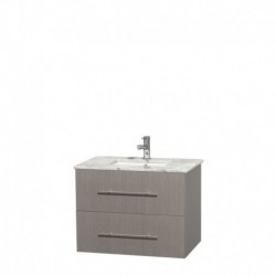 30 inch Single Bathroom Vanity in Gray Oak, White Carrera Marble Countertop, Undermount Square Sink, and No Mirror