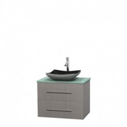 30 inch Single Bathroom Vanity in Gray Oak, Green Glass Countertop, Altair Black Granite Sink, and No Mirror