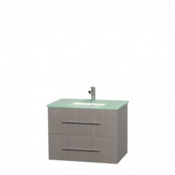 30 inch Single Bathroom Vanity in Gray Oak, Green Glass Countertop, Undermount Square Sink, and No Mirror