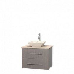 30 inch Single Bathroom Vanity in Gray Oak, Ivory Marble Countertop, Pyra Bone Porcelain Sink, and No Mirror