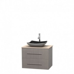 30 inch Single Bathroom Vanity in Gray Oak, Ivory Marble Countertop, Altair Black Granite Sink, and No Mirror