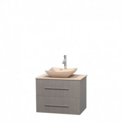 30 inch Single Bathroom Vanity in Gray Oak, Ivory Marble Countertop, Avalon Ivory Marble Sink, and No Mirror
