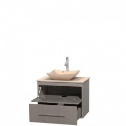 30 inch Single Bathroom Vanity in Gray Oak, Ivory Marble Countertop, Avalon Ivory Marble Sink, and No Mirror