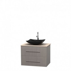 30 inch Single Bathroom Vanity in Gray Oak, Ivory Marble Countertop, Arista Black Granite Sink, and No Mirror
