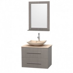 30 inch Single Bathroom Vanity in Gray Oak, Ivory Marble Countertop, Arista Ivory Marble Sink, and 24 inch Mirror
