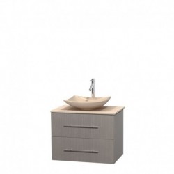 30 inch Single Bathroom Vanity in Gray Oak, Ivory Marble Countertop, Arista Ivory Marble Sink, and No Mirror