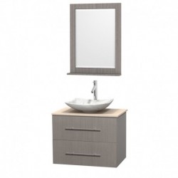 30 inch Single Bathroom Vanity in Gray Oak, Ivory Marble Countertop, Arista White Carrera Marble Sink, and 24 inch Mirror
