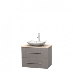 30 inch Single Bathroom Vanity in Gray Oak, Ivory Marble Countertop, Arista White Carrera Marble Sink, and No Mirror