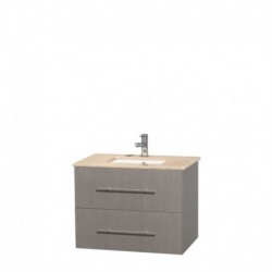 30 inch Single Bathroom Vanity in Gray Oak, Ivory Marble Countertop, Undermount Square Sink, and No Mirror