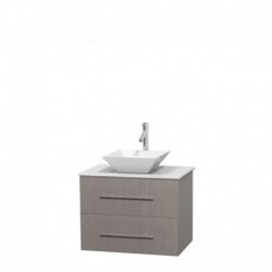 30 inch Single Bathroom Vanity in Gray Oak, White Man-Made Stone Countertop, Pyra White Porcelain Sink, and No Mirror