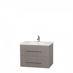 30 inch Single Bathroom Vanity in Gray Oak, White Man-Made Stone Countertop, Undermount Square Sink, and No Mirror