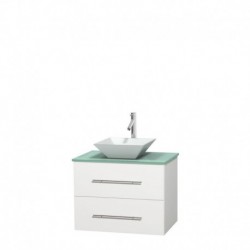 30 inch Single Bathroom Vanity in Matte White, Green Glass Countertop, Pyra White Porcelain Sink, and No Mirror